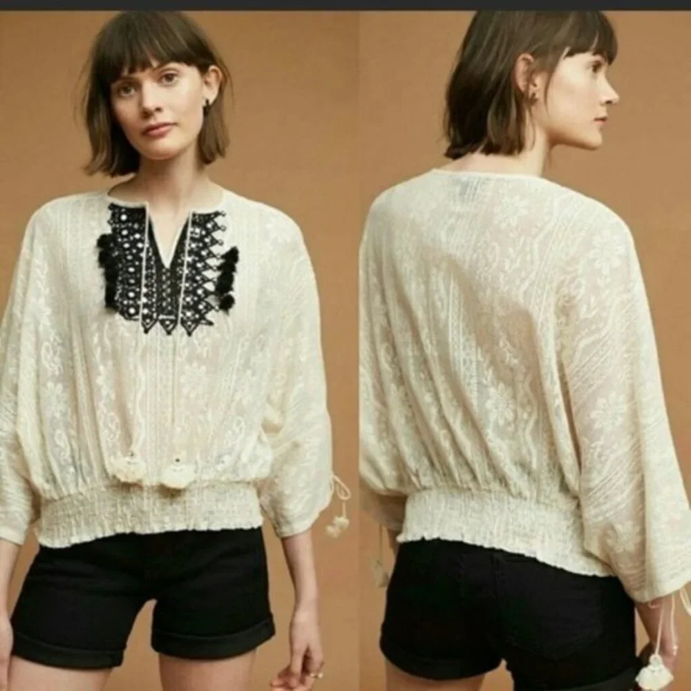 VINEET BAHL cream Iona lace embroidered top